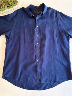 Polo Ralph Lauren 100% Linen Classic Fit Navy Button Down Shirt XXL